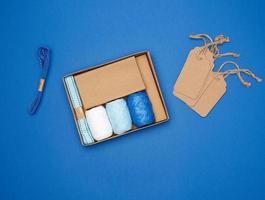 set for packing holiday gifts on a blue background photo