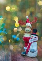 Beautiful Christmas background with New Year's toys and colorful bokeh photo