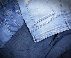 different classic blue jeans, full frame photo