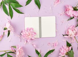 open spiral notebook with blank white pages photo