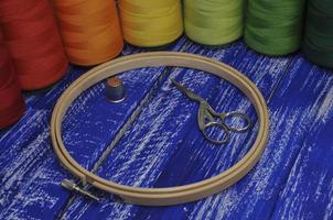 Hoop and thread for sewing and embroidery photo