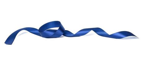 swirling blue silk ribbon on white background, gift wrapping decor photo
