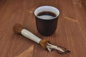 cup of tea on a wooden background photo