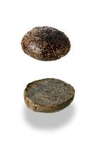 two halves of a black sesame seed bun, grilled photo