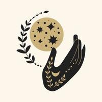 Celestial boho vector moon with hand branch star