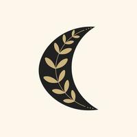 Celestial black and gold crescent with twig vector