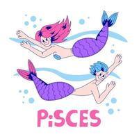 Pisces horoscope characters vector