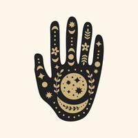 mano celestial en estilo boho doodle vector