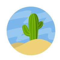 Cactus in the desert. Big Mexican plant. Green succulent. Element of southern tropical summer landscape. Flat cartoon illustration vector