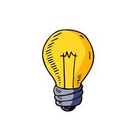 Light Bulb. Sketch drawn electric device. Cartoon doodle lighting concept and idea. Solution and creative vector