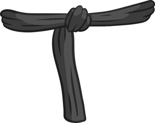 Black and white belt karate and judo. Oriental combat sport. Element of clothing of fighter. Traditional Japanese kimono. Master level set. Hand drawn illustration