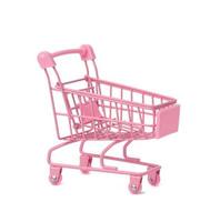 empty miniature metal shopping cart isolated on white background photo