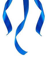 three blue satin ribbon isolated on white background photo