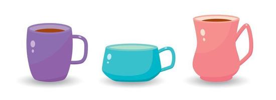 Vector set with cups for tea, coffee