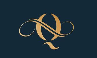 Luxury letter q logo template in gold color. Modern trendy initial luxury q letter logo design. Royal premium letter q logo design vector template.