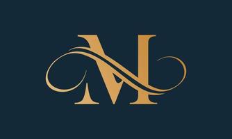 Luxury letter m logo template in gold color. Modern trendy initial luxury m letter logo design. Royal premium letter m logo design vector template.