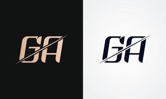 plantilla de vector de diseño de logotipo de letra ga. diseño de logotipo ga con letras doradas y negras