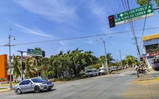 Playa del Carmen Quintana Roo Mexico 2021 Typical street road and cityscape of Playa del Carmen Mexico. photo