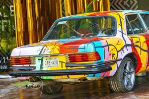 Playa del Carmen Quintana Roo Mexico 2021 Various colorful tuned cars and classic vintage cars  Mexico. photo