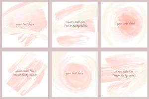 Vector set of abstract backgrounds with delicate watercolor brush strokes. Suitable for abstract backgrounds and trendy decor, cards, design invitations, etc.