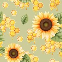 Seamless pattern with honeycombs and sunflowers. Summer texture for wallpaper, fabric, paper vector