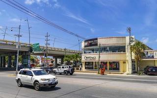 Playa del Carmen Quintana Roo Mexico 2021 Typical street road and cityscape of Playa del Carmen Mexico. photo