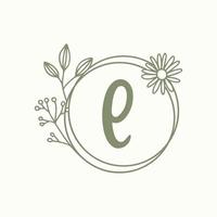 Letter e initial with floral vector