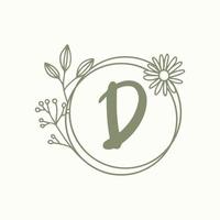 Letter d initial with floral vector