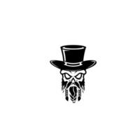 skull with mustache, top hat and smoking pipe. gentleman club emblem. Vector illustration.