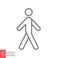 Walk line icon. Simple outline style. Pedestrian, man, pictogram, human, side, walkway concept symbol. Vector illustration isolated on white background. Editable stroke EPS 10.