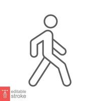 Walk line icon. Simple outline style. Pedestrian, man, pictogram, human, side, walkway concept symbol. Vector illustration isolated on white background. Editable stroke EPS 10.