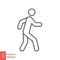 Walk line icon. Simple outline style. Pedestrian, man, pictogram, human, side, walkway concept symbol. Vector illustration isolated on white background. Editable stroke EPS 10.