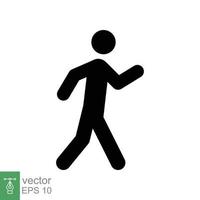 icono de glifo de caminata. estilo sólido simple. peatón, hombre, pictograma, humano, lateral, concepto de pasarela, símbolo de silueta. ilustración vectorial aislado sobre fondo blanco. eps 10. vector