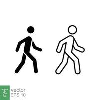 Walk line and glyph icon. Simple outline and solid style. Pedestrian, man, pictogram, human, side, walkway concept symbol. Vector illustration isolated on white background. EPS 10.