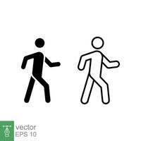 caminar línea e icono de glifo. esquema simple y estilo sólido. peatón, hombre, pictograma, humano, lado, símbolo de concepto de pasarela. ilustración vectorial aislado sobre fondo blanco. eps 10. vector