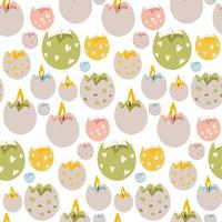 A pattern of Easter candles with fire in the form of eggshells. Aromatic wax in the shape of an egg with a burning flame, a cozy home interior. Background for printing on textiles and paper. Packaging vector