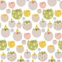 A pattern of Easter candles with fire in the form of eggshells. Aromatic wax in the shape of an egg with a burning flame, a cozy home interior. Background for printing on textiles and paper. Packaging vector