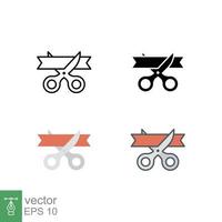 Grand opening icon in different style. Colored scissor and ribbon vector icons designed in filled outline, line, flat, glyph and solid style. Vector illustration isolated on white background. EPS 10.