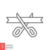 Grand opening line icon. Simple outline style for web and mobile app design element. Open, ribbon, cut, scissor, inauguration, ceremony concept. Vector illustration isolated. Editable stroke EPS 10.