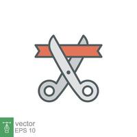 Grand opening icon. Simple filled outline style for web and mobile app design element. Open, ribbon, cut, scissor, inauguration, ceremony concept. Vector illustration isolated. EPS 10.