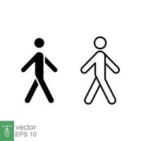 Walk line and glyph icon. Simple outline and solid style. Pedestrian, man, pictogram, human, side, walkway concept symbol. Vector illustration isolated on white background. EPS 10.