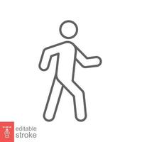 Walk line icon. Simple outline style. Pedestrian, man, pictogram, human, side, walkway concept symbol. Vector illustration isolated on white background. Editable stroke EPS 10.