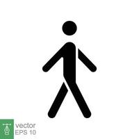 icono de glifo de caminata. estilo sólido simple. peatón, hombre, pictograma, humano, lateral, concepto de pasarela, símbolo de silueta. ilustración vectorial aislado sobre fondo blanco. eps 10. vector