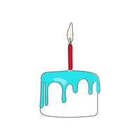 Birthday cake with candle on the top in continuous line art drawing style. Minimalist colorful linear sketch isolated on white background. Hand drawn vector illustration.