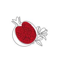 Pomegranate fruit. Cutaway pomegranate in one line drawing style. Half sliced healthy organic pomegranate. Hand drawn vector illustration.