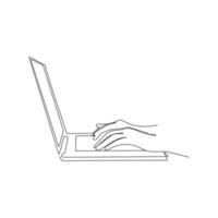 Hands typing on laptop. Continuous one line drawing. Work, study concept. Vector illustration.