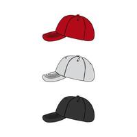 Baseball colored caps. One line art. Sport hat. Travel accessory, hiking clothes. Hand drawn vector illustration.