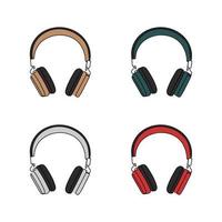 Headphones in different colors. One line art. Device, gadget for listening music. Hand drawn vector illustration.