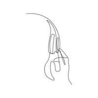persona escuchando música con auriculares. dibujo de una línea. ilustración vectorial dibujada a mano. vector