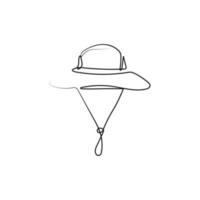Adventure tourist hat in one continuous line drawing style. Headwear logotype concept. Hand drawn vector illustration.